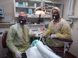 Dr. Schwanekamp geared up for removing a mercury filling